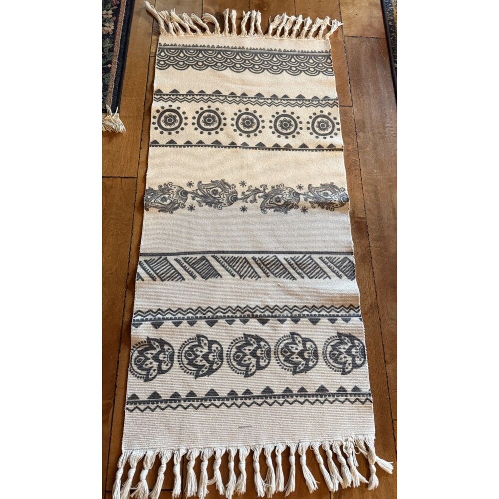 Throw Rug Runner Grey & White 57”x 23” ( Inc Fringe) Very Lightweight Washable